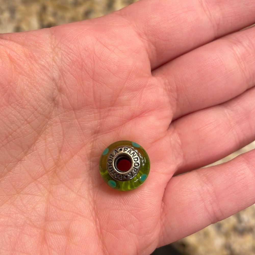 Lime green and teal pandora bead